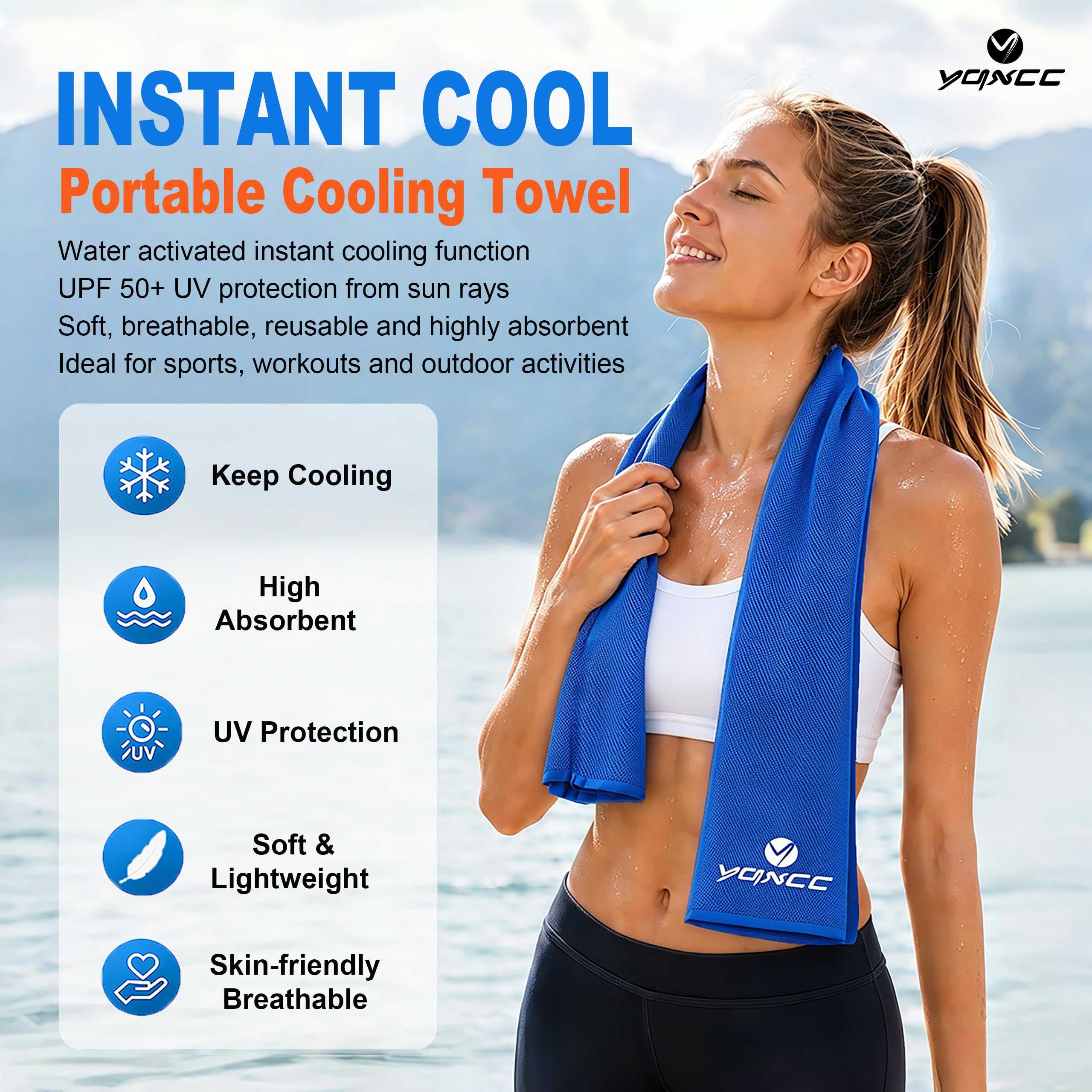 YQXCC 4 Pack Cooling Towels (47"x12"), Ice Cool Neck Towel, Soft Breathable Microfiber for Yoga, Golf, Gym, Running, Camping & Hot Weather