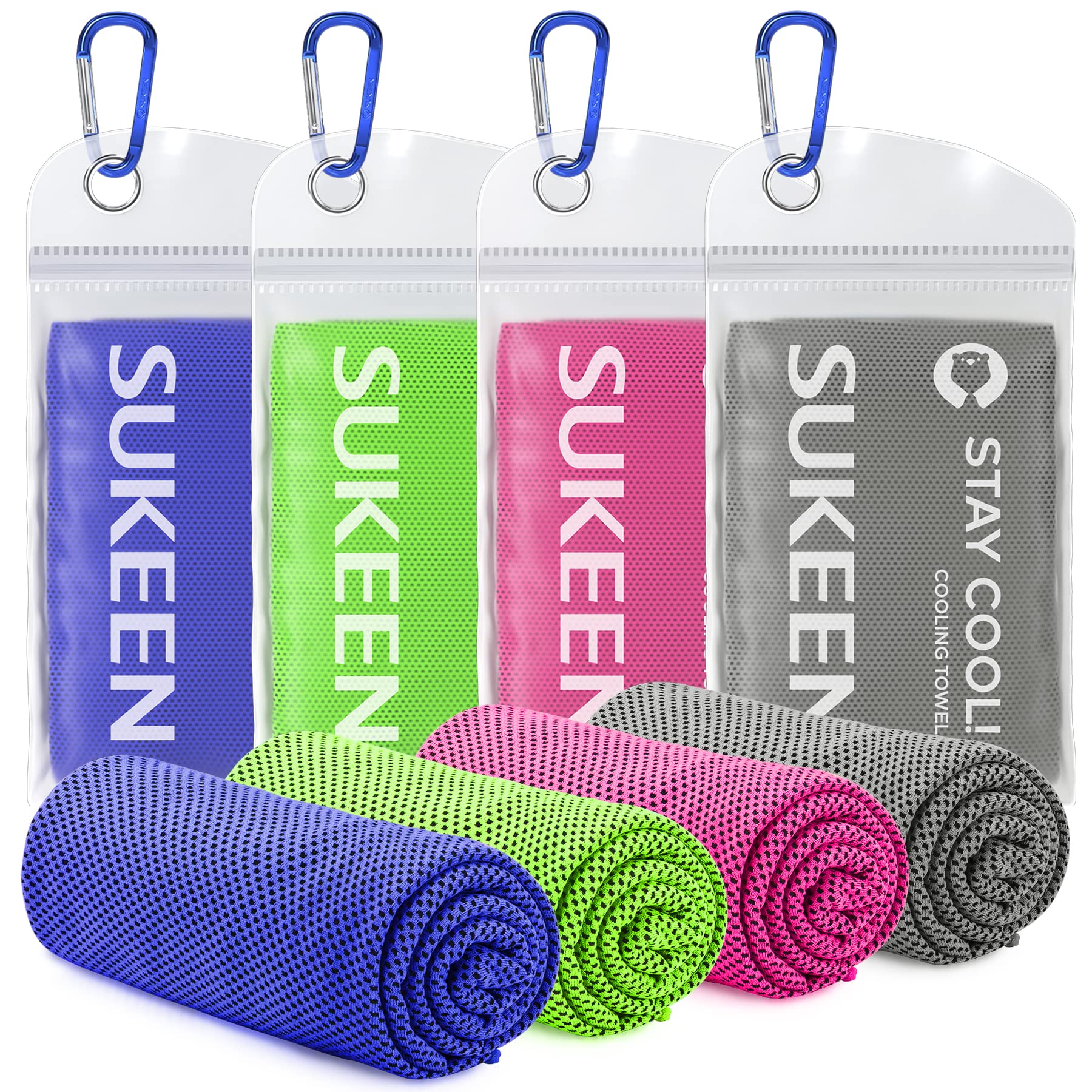 Sukeen 4 Pack Cooling Towels for Hot Weather 40"x12", Gym Towels for Men and Women, Soft Breathable Workout Towels for Yoga, Running, Sport, & More