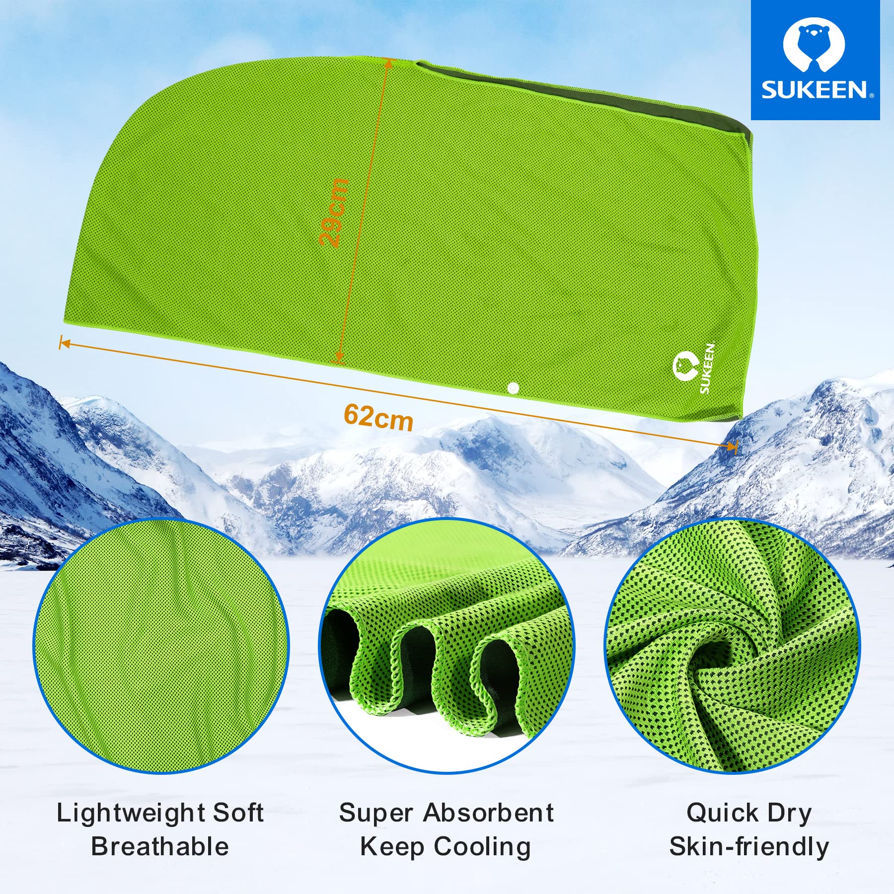 Sukeen Cooling Hoodie Towel, Absorbent Quick-Drying Cooling Towels for Neck and Face, UV Sun Protection Cooling Neck Wraps Sport Head Cooling Towel Hot Weather