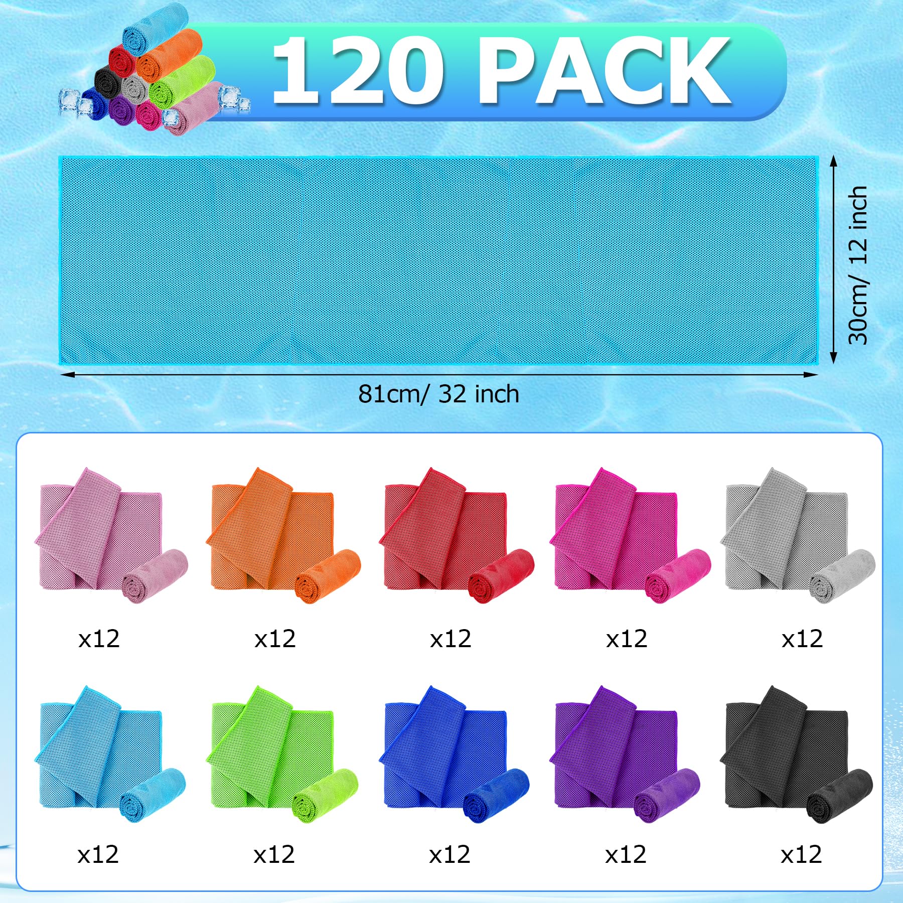 MENOLY 10 Pack Cooling Towels, Cooling Towels for Neck and Face, Sweat Microfiber Towel Soft Breathable Towel for Gym, Yoga, Camping, Running, Fitness, Workout & More Activities