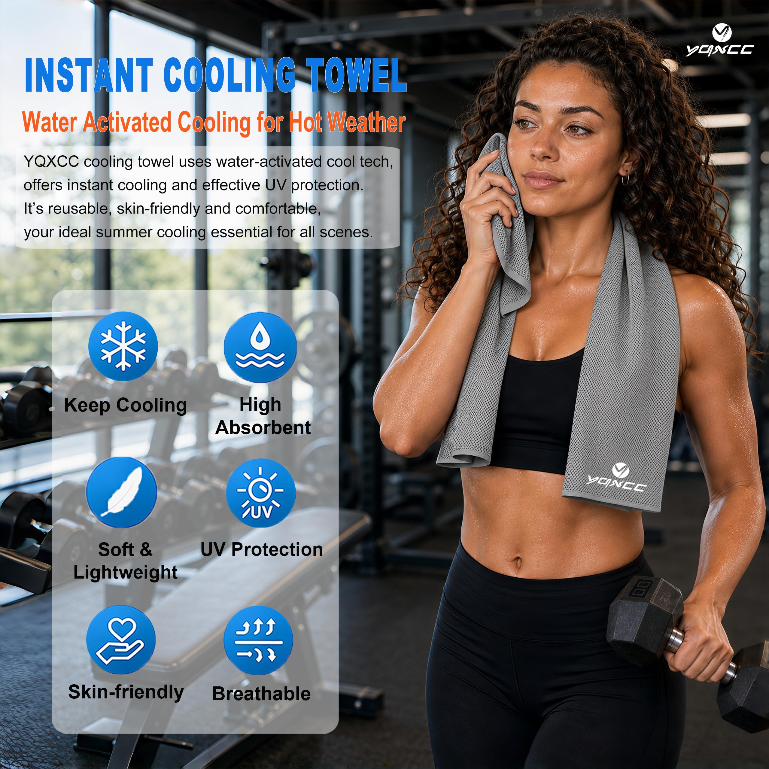 YQXCC 4 Pack Cooling Towels 40"x12", Cool Ice Towels for Neck & Face | Cooling Neck Wraps, Soft Breathable Microfiber Chilly Towels, Ideal for Gym, Yoga, Golf, Running, Camping & Hot Weather