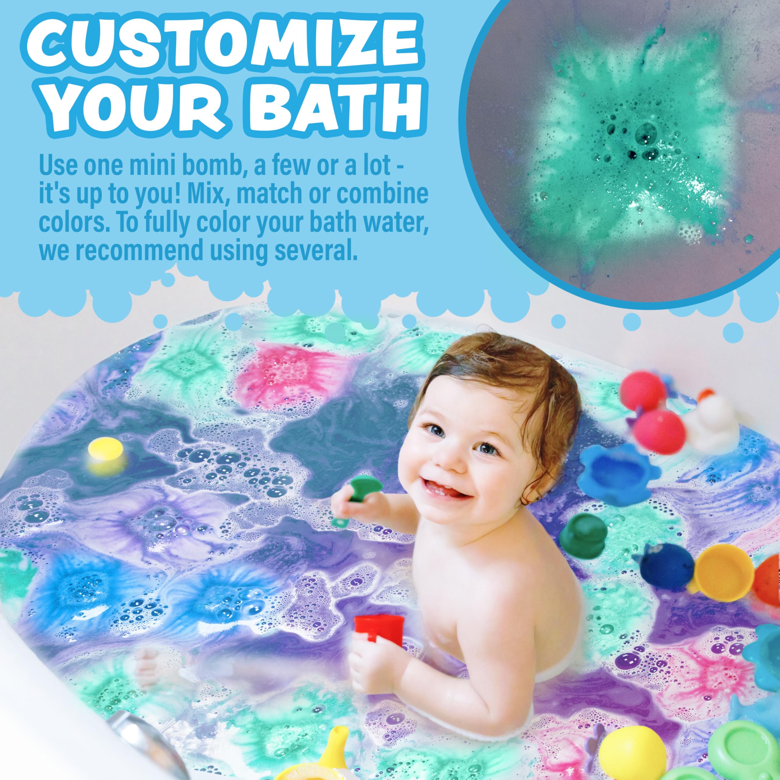 Tub Works® Lil' Bursts™ Mini Bath Bombs for Kids, 90 Count, Cosmic | Nontoxic | Tiny Kids Bath Bombs with A Burst of Color, Foam & Bubbles | Customize Kids Bath with Fun Bath Colors | Create Tub Art