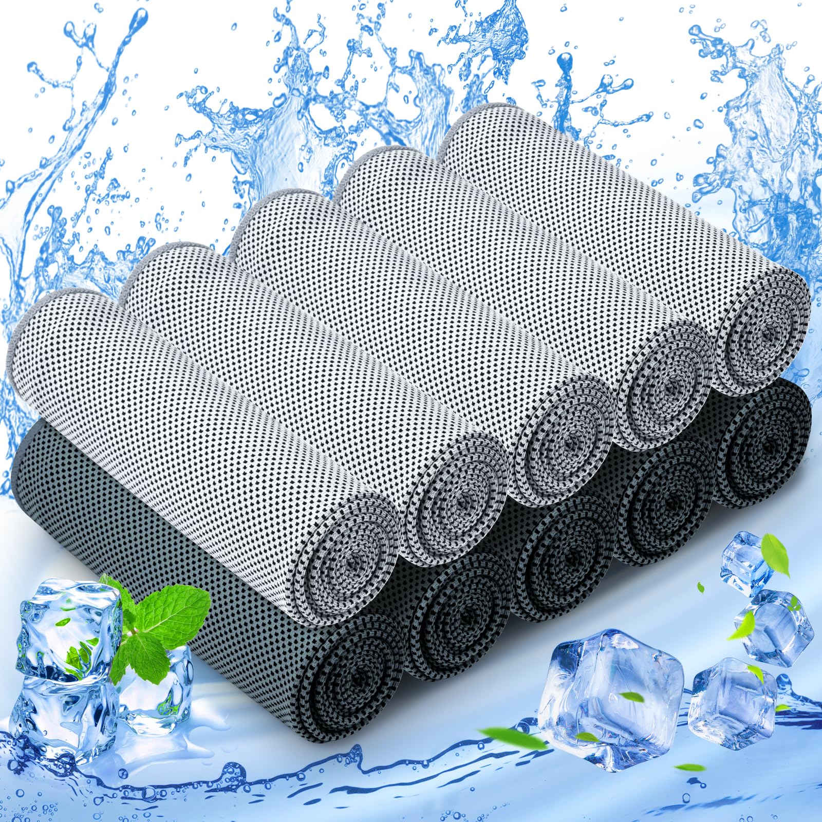 MENOLY 10 Pack Cooling Towels, Cooling Towels for Neck and Face, Sweat Microfiber Towel Soft Breathable Towel for Gym, Yoga, Camping, Running, Fitness, Workout & More Activities