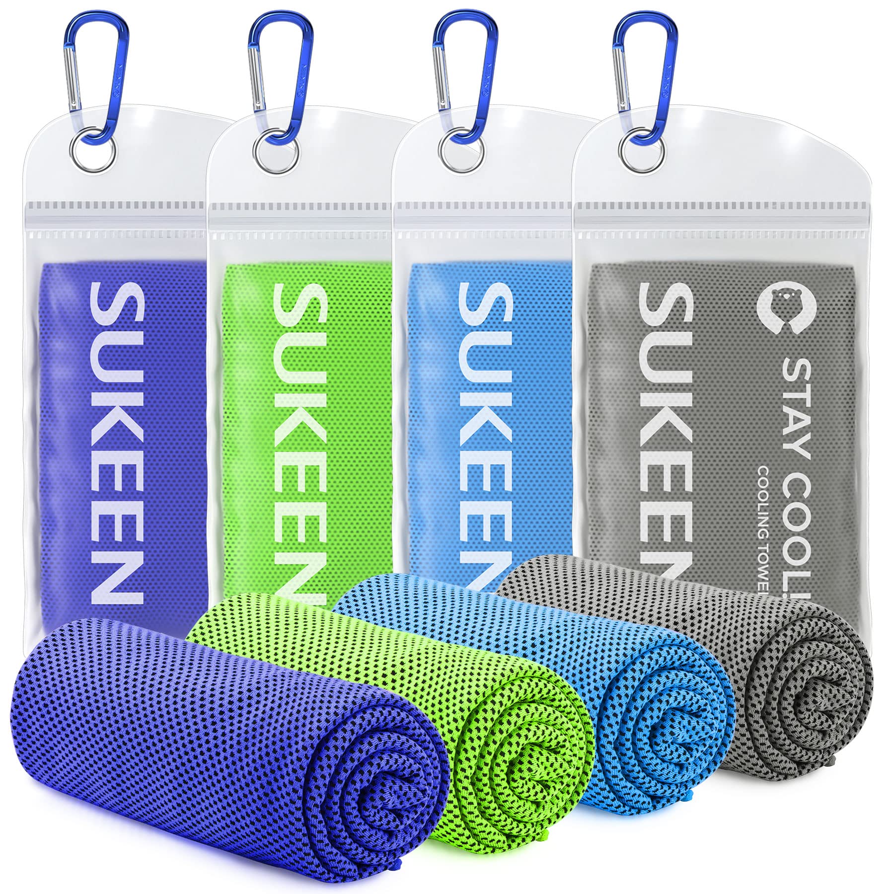 Sukeen 4Pack Cooling Towel (40"x12"),Ice Towel,Soft Breathable Chilly Towel,Microfiber Towel for Yoga,Sport,Running,Gym,Workout,Camping,Fitness,Workout & More Activities