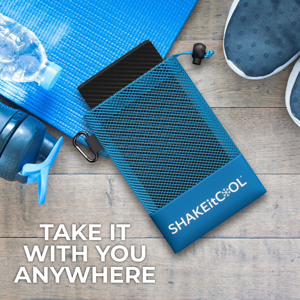 SHAKEitCOOL Extended Size Cooling Towel – Be Cool in Style - Heat Relief, Soft, Lightweight, Sun Protection, Easy Clean - Perfect for Biking, Hiking, Running, Yoga, Golf - Blue Purple Wave M