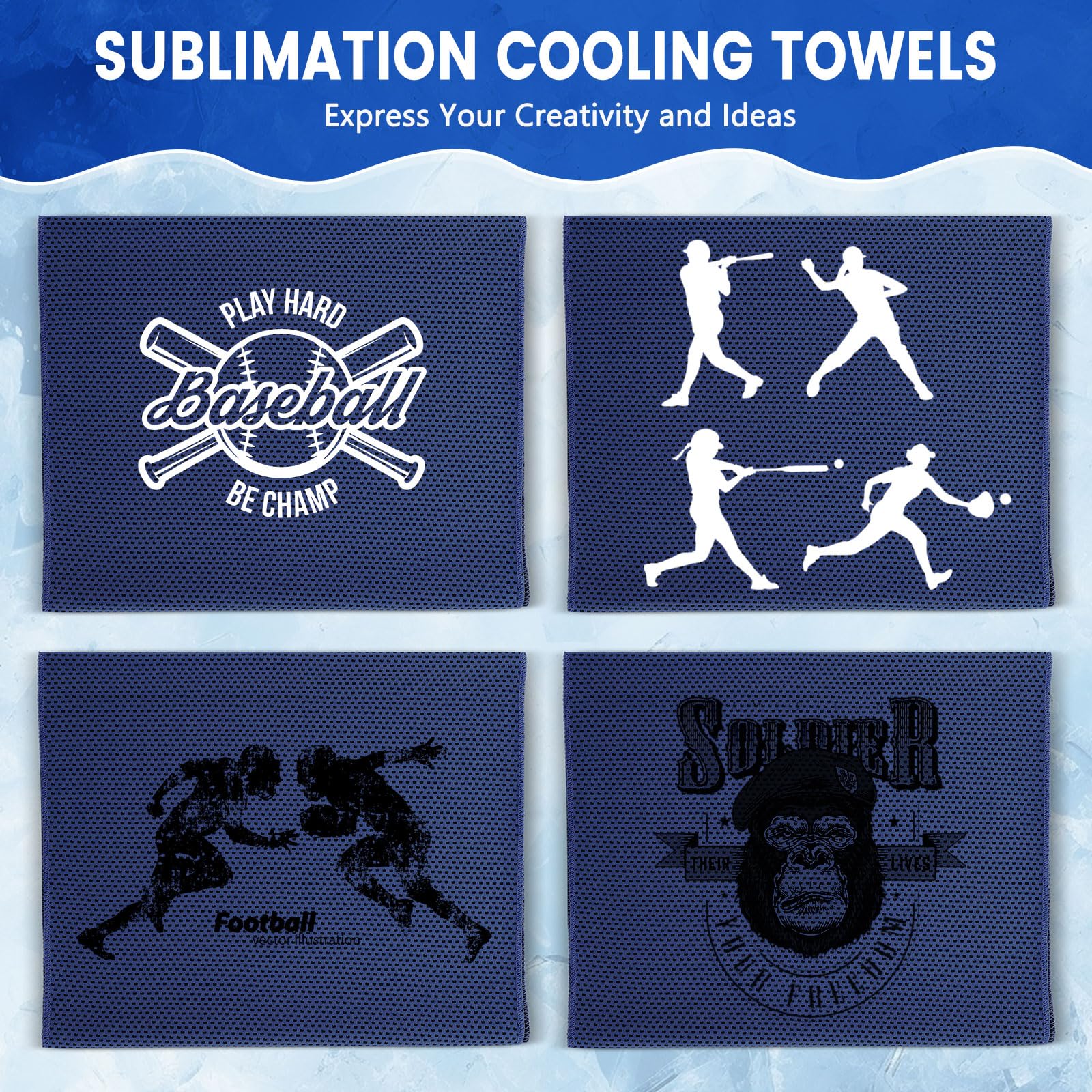 Hosuly 1000 Pack Cooling Towels Bulk 40 x 12 Inch Large Chilly Breathable Sweat Sports Cold Towels Sublimation Microfiber Ice Neck Rag for Hot Weather Workout Gym Team Gift (Dark Blue)