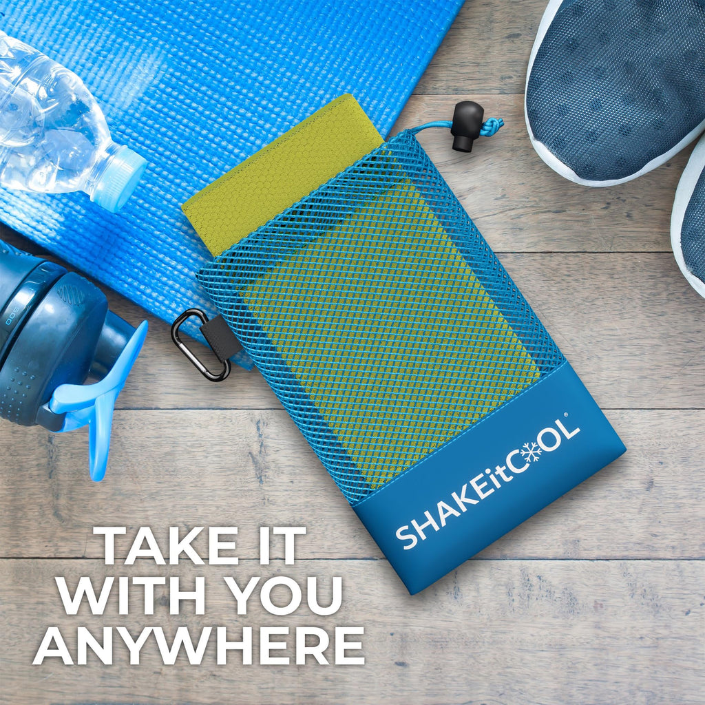 SHAKEitCOOL Extended Size Cooling Towel – Be Cool in Style - Heat Relief, Soft, Lightweight, Sun Protection, Easy Clean - Perfect for Biking, Hiking, Running, Yoga, Golf - Blue Purple Wave M