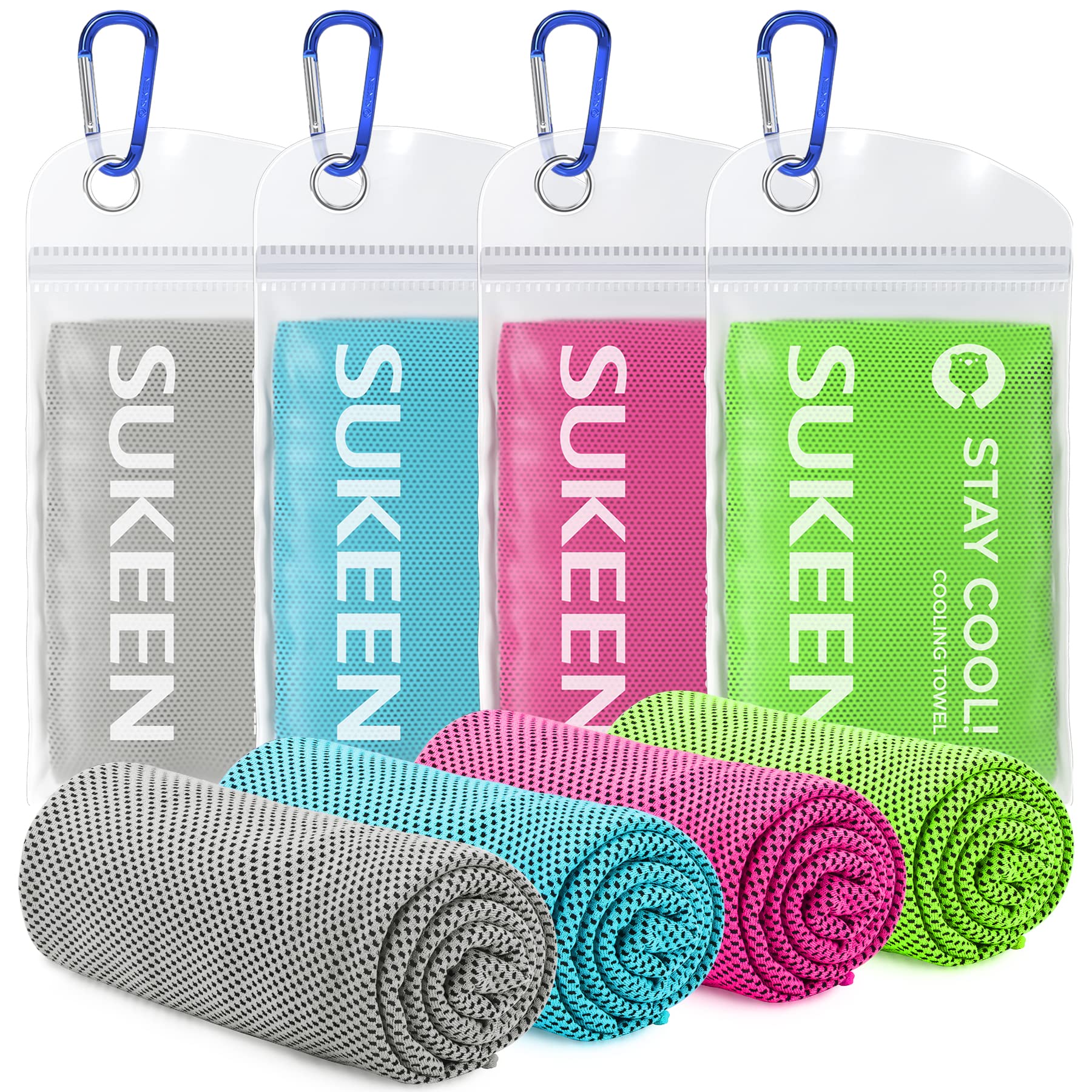 Sukeen 4Pack Cooling Towel (40"x12"),Ice Towel,Soft Breathable Chilly Towel,Microfiber Towel for Yoga,Sport,Running,Gym,Workout,Camping,Fitness,Workout & More Activities