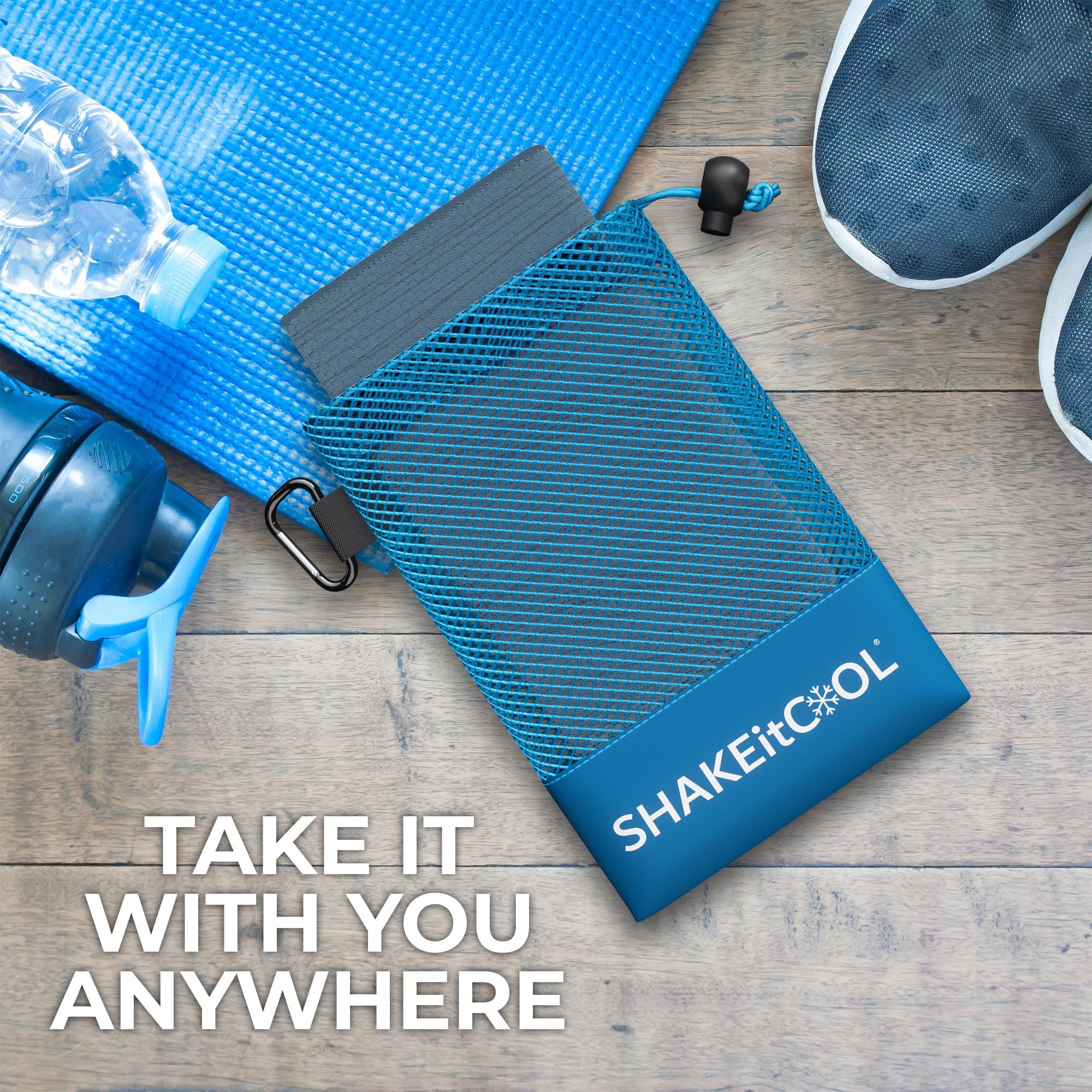 SHAKEitCOOL Extended Size Cooling Towel – Be Cool in Style - Heat Relief, Soft, Lightweight, Sun Protection, Easy Clean - Perfect for Biking, Hiking, Running, Yoga, Golf - Blue Purple Wave M