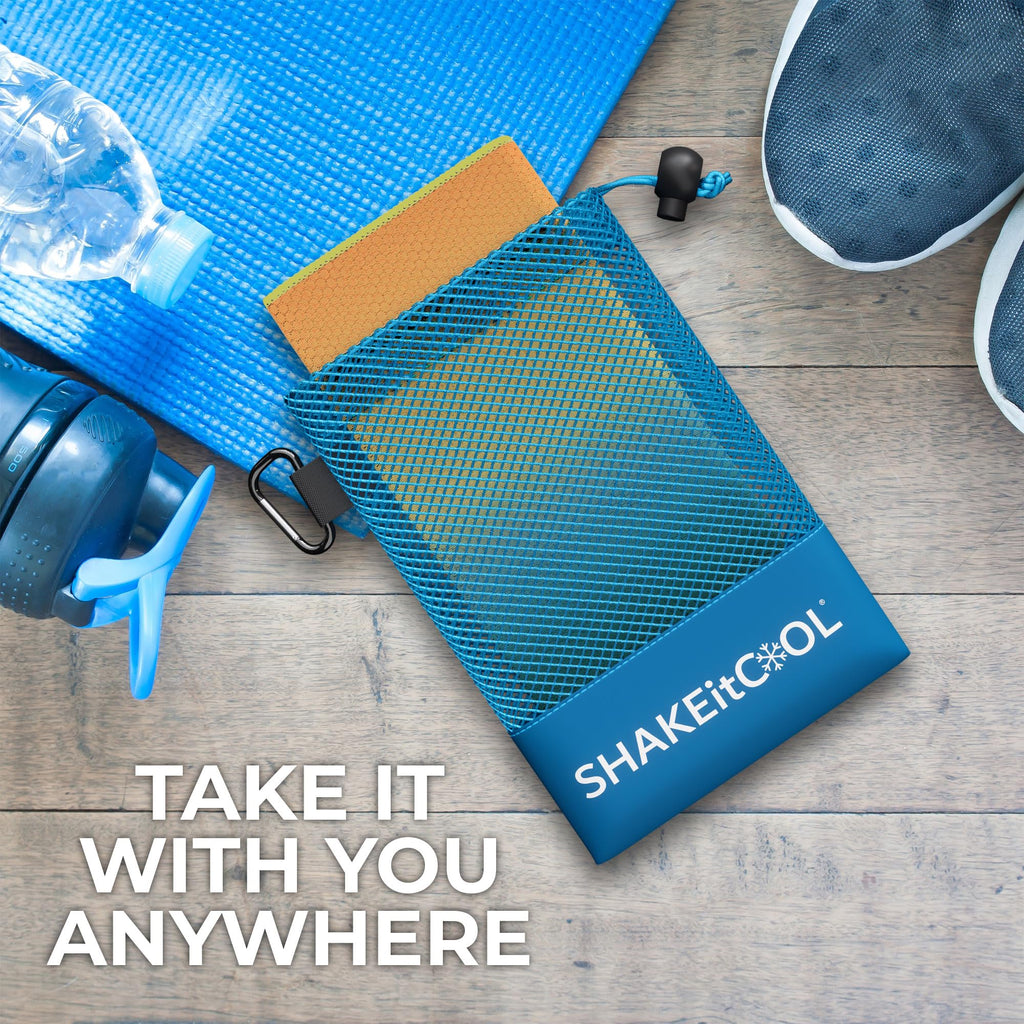 SHAKEitCOOL Extended Size Cooling Towel – Be Cool in Style - Heat Relief, Soft, Lightweight, Sun Protection, Easy Clean - Perfect for Biking, Hiking, Running, Yoga, Golf - Blue Purple Wave M