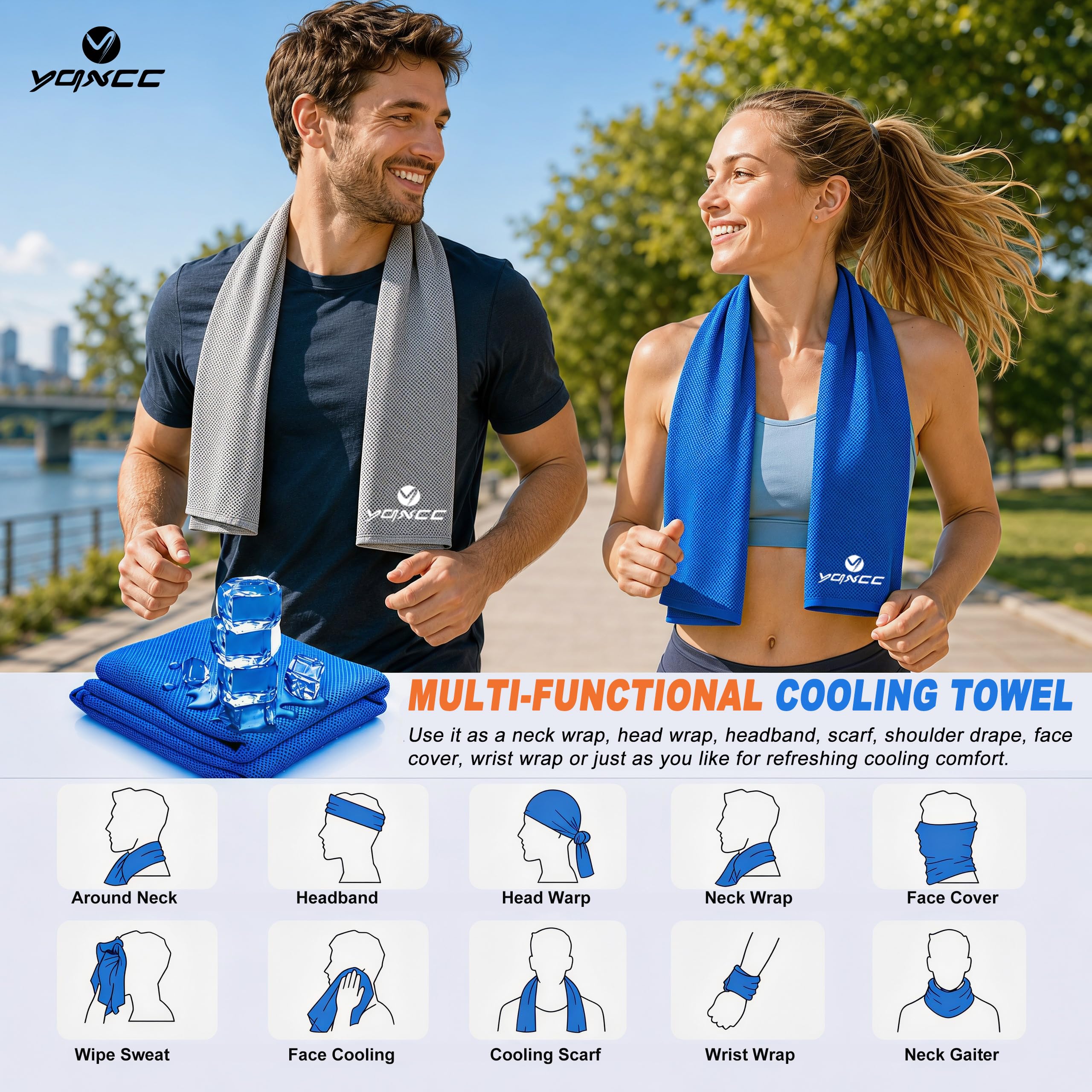 YQXCC 4 Pack Cooling Towels 40"x12", Cool Ice Towels for Neck & Face | Cooling Neck Wraps, Soft Breathable Microfiber Chilly Towels, Ideal for Gym, Yoga, Golf, Running, Camping & Hot Weather