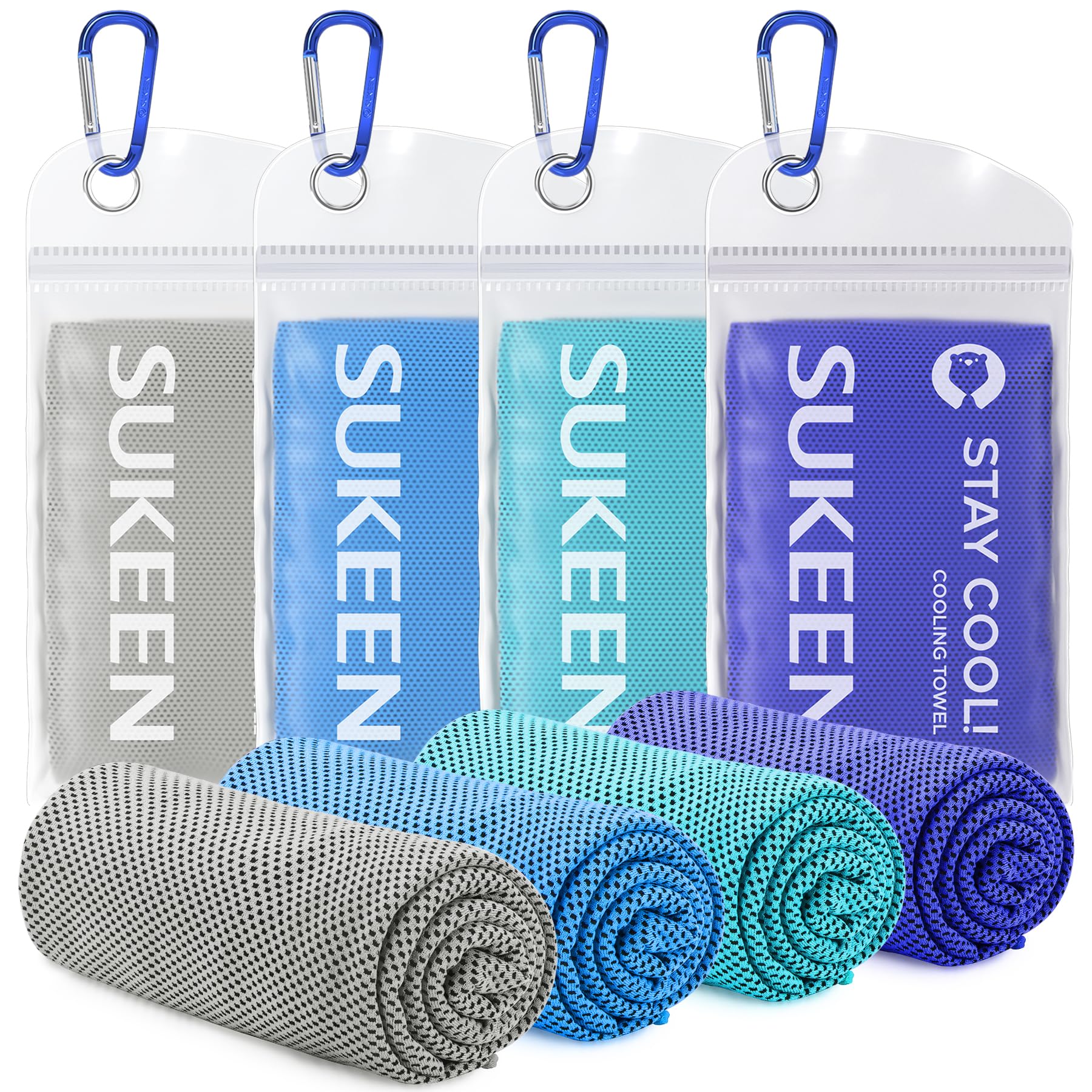 Sukeen 4Pack Cooling Towel (40"x12"),Ice Towel,Soft Breathable Chilly Towel,Microfiber Towel for Yoga,Sport,Running,Gym,Workout,Camping,Fitness,Workout & More Activities