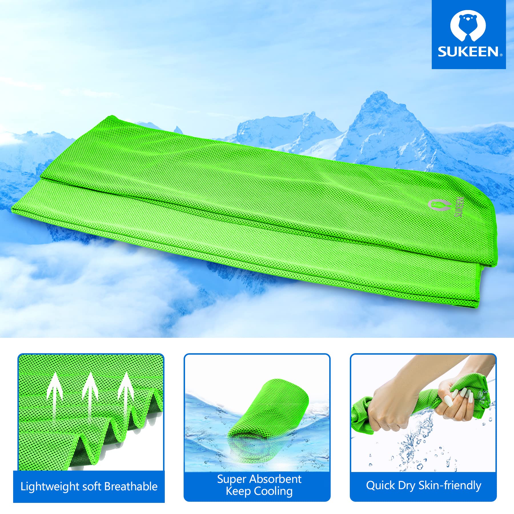 Sukeen 4Pack Cooling Towel (40"x12"),Ice Towel,Soft Breathable Chilly Towel,Microfiber Towel for Yoga,Sport,Running,Gym,Workout,Camping,Fitness,Workout & More Activities