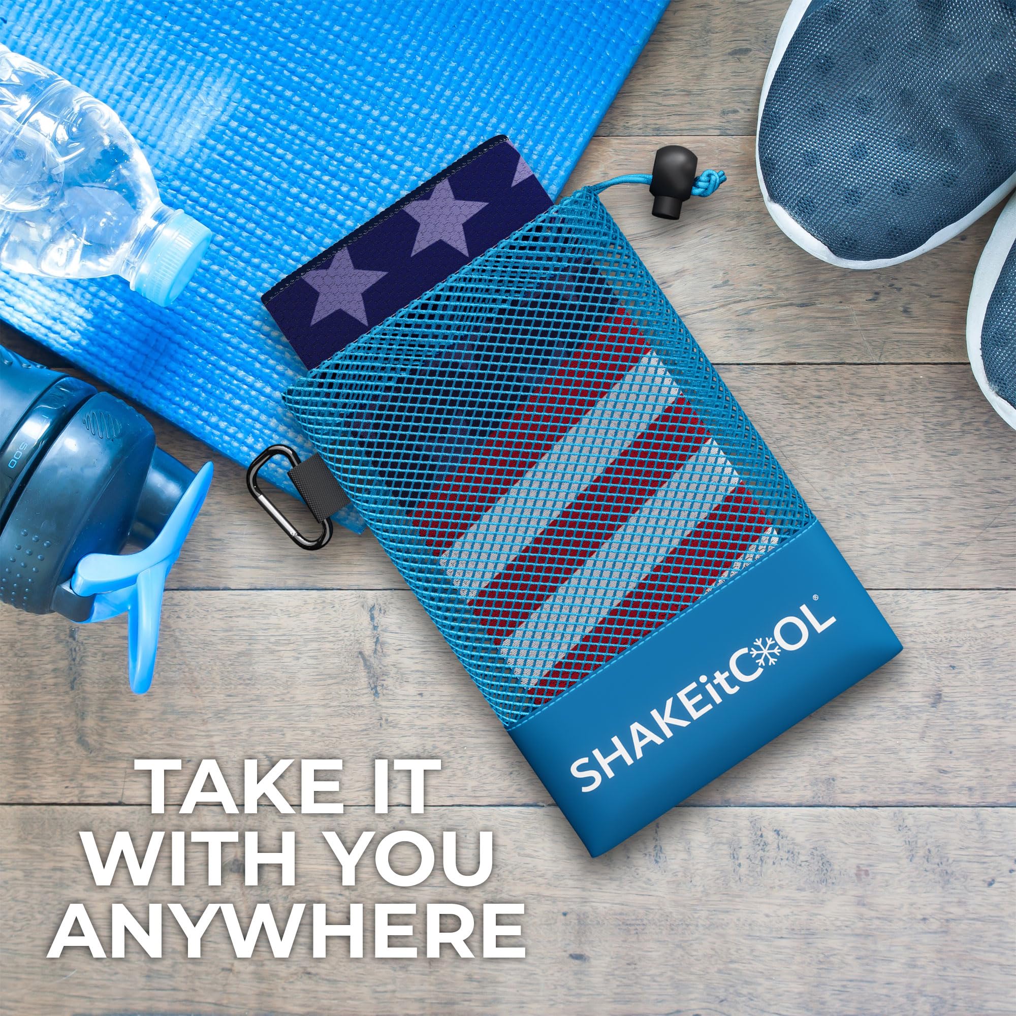 SHAKEitCOOL Extended Size Cooling Towel – Be Cool in Style - Heat Relief, Soft, Lightweight, Sun Protection, Easy Clean - Perfect for Biking, Hiking, Running, Yoga, Golf - Blue Purple Wave M