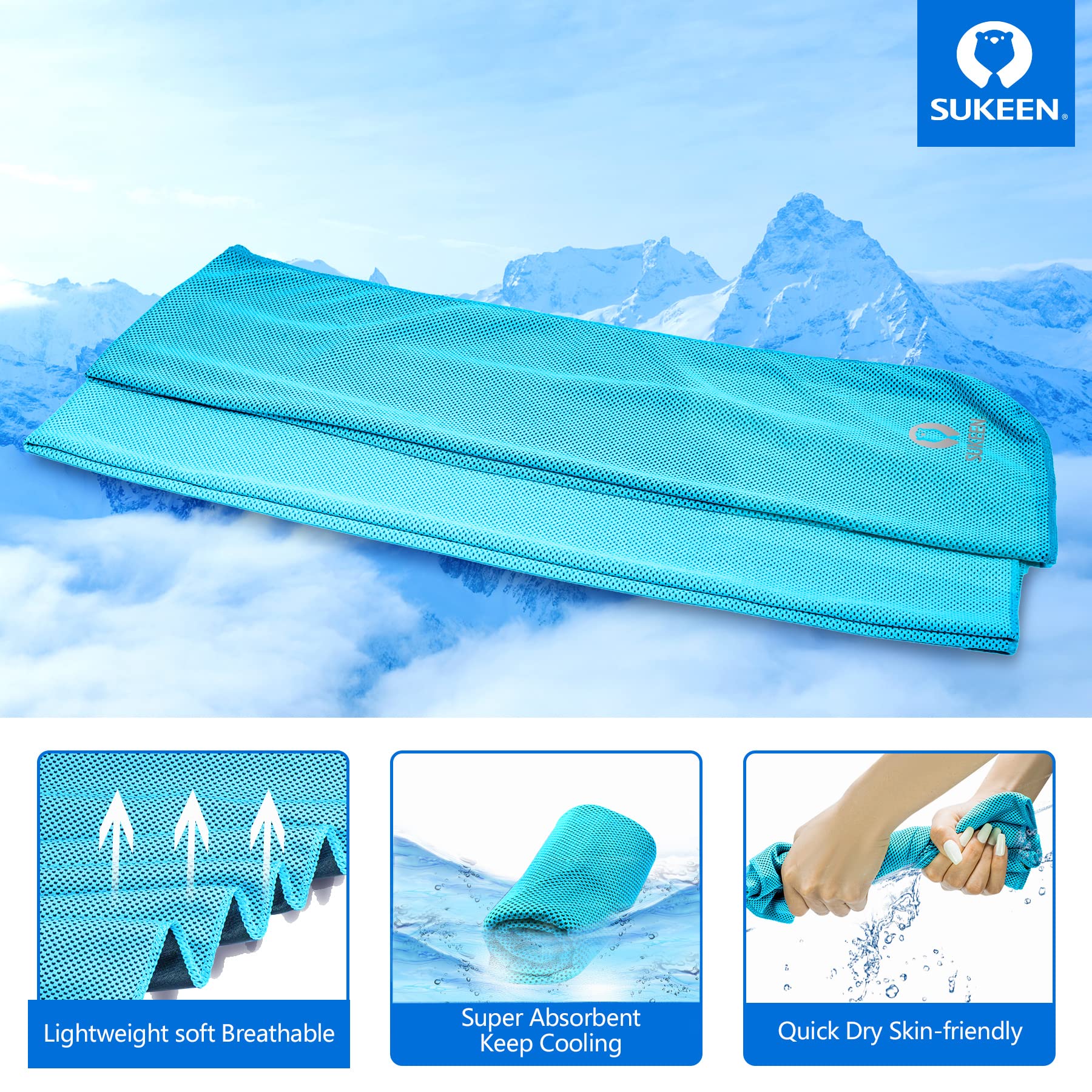 Sukeen 4Pack Cooling Towel (40"x12"),Ice Towel,Soft Breathable Chilly Towel,Microfiber Towel for Yoga,Sport,Running,Gym,Workout,Camping,Fitness,Workout & More Activities