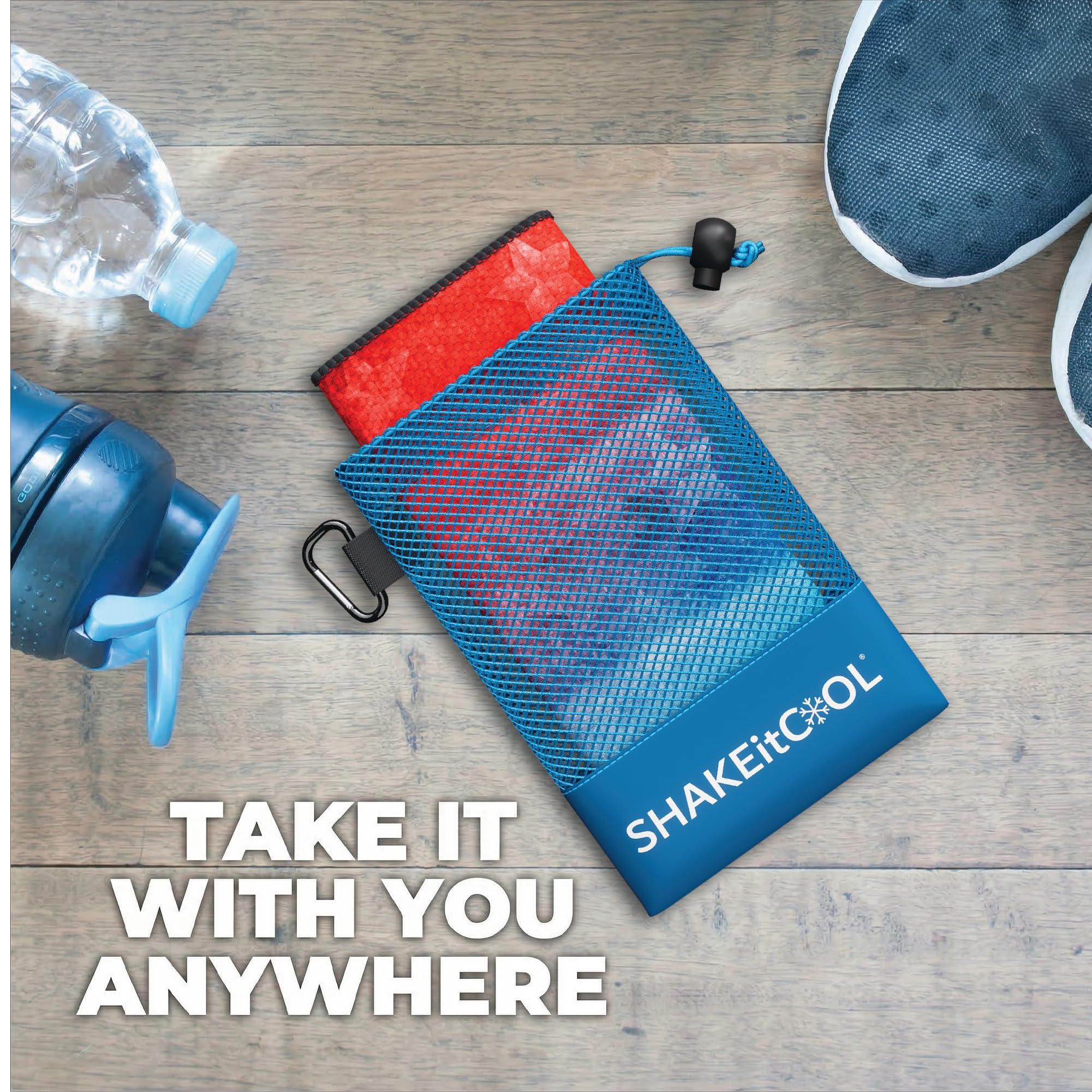 SHAKEitCOOL Extended Size Cooling Towel – Be Cool in Style - Heat Relief, Soft, Lightweight, Sun Protection, Easy Clean - Perfect for Biking, Hiking, Running, Yoga, Golf - Blue Purple Wave M