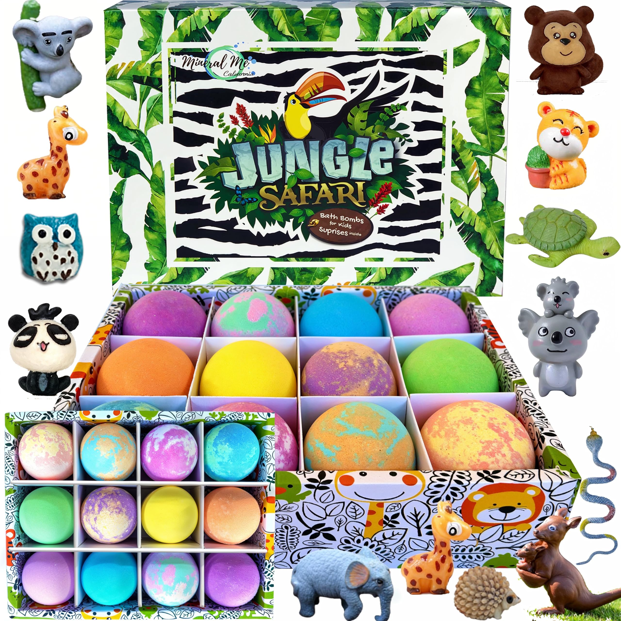 Bath Bombs for Kids with Surprise Inside - Organic Bath Fizzies with Toys Inside. All Natural, Gentle, and Kids Safe, Rainbow Spa Bath Fizz Balls, Birthday Gifts for Boys, Toddlers, Baby