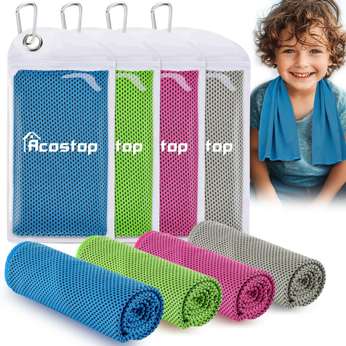 4 Pack Mini Cooling Towels (30"x9") - Kids Cooling Towel, Soft Breathable Cooling Neck Wraps with UPF 50 Sun Protection for Boys Girls Running Exercise Parent-child Activities School Outdoor Sports