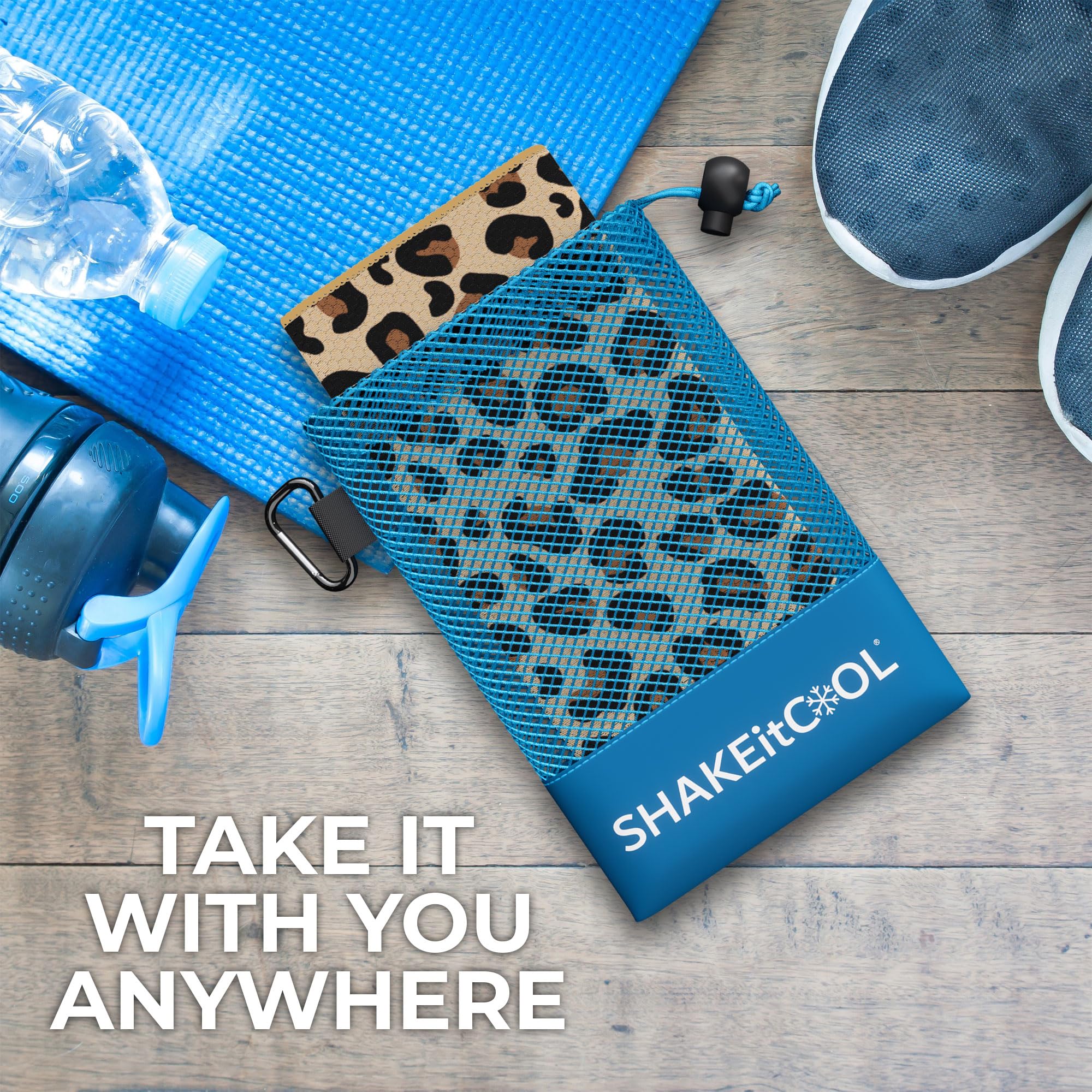 SHAKEitCOOL Extended Size Cooling Towel – Be Cool in Style - Heat Relief, Soft, Lightweight, Sun Protection, Easy Clean - Perfect for Biking, Hiking, Running, Yoga, Golf - Blue Purple Wave M