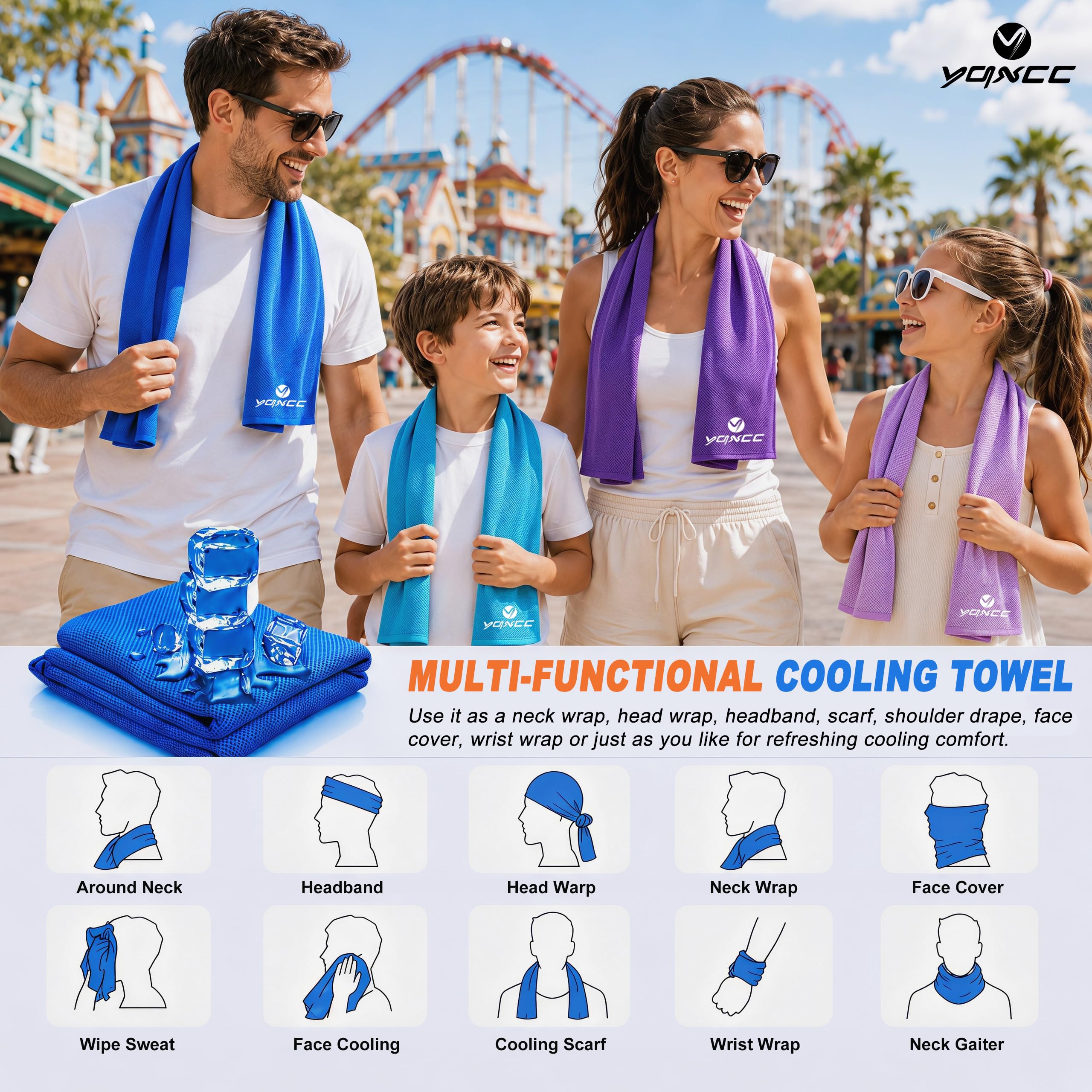 YQXCC 4 Pack Cooling Towels 40"x12", Cool Ice Towels for Neck & Face | Cooling Neck Wraps, Soft Breathable Microfiber Chilly Towels, Ideal for Gym, Yoga, Golf, Running, Camping & Hot Weather